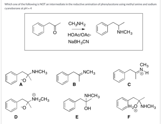 Which one of the following is NOT an intermediate in the reductive amination of phenylacetone using methylamine and sodium cy