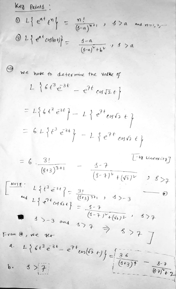 Key Points : sza and n=1, 0 L{ enteny & feat * cos(bot)} s-a (8-as+br sa we have to determine the value of 216236 cos/2t ett