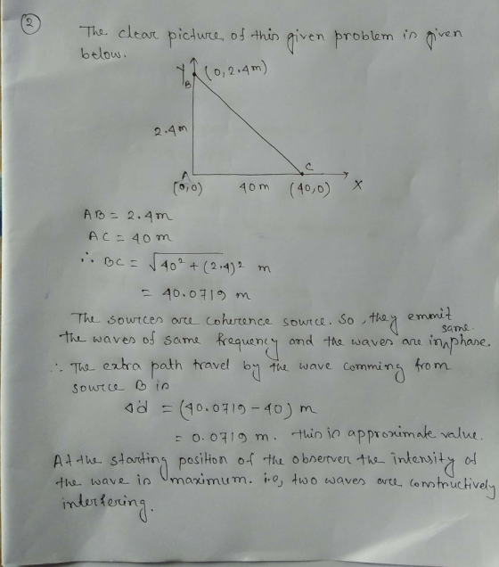 The cleart picdwre, os thin aiven broblam in niven blow. 0,2.4 m) 2.4 m (o,o) 4o m (40,0)X CE 40(4) m 40 01 m tho emmit Same (tu-waves ol samu kauen (1 and the wav en ano įmphane. Tho exra path thravel on t wave Commi n from าว่า, torum