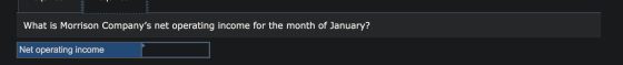 What is Morrison Companys net operating income for the month of January? Net operating income