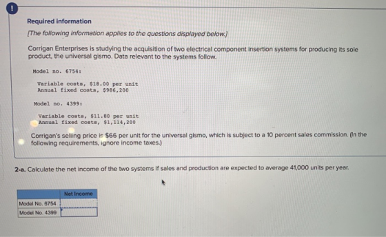 Required information The following information applies to the questions displayed below.) Corrigan Enterprises is studying th