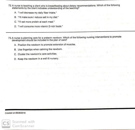 72. A nurse is teaching a client who is breastfeeding about dietary recommendations. Which of the following statements by the