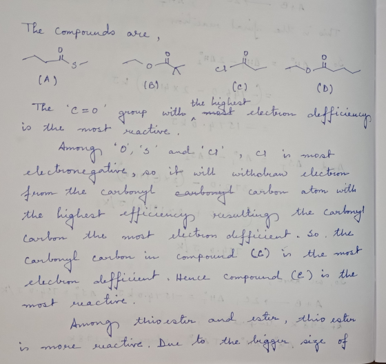 DUD cm The compounds are the s ro i ce noi (A) (B) x (con (D) The the highest C=o group with the election defficiency is th