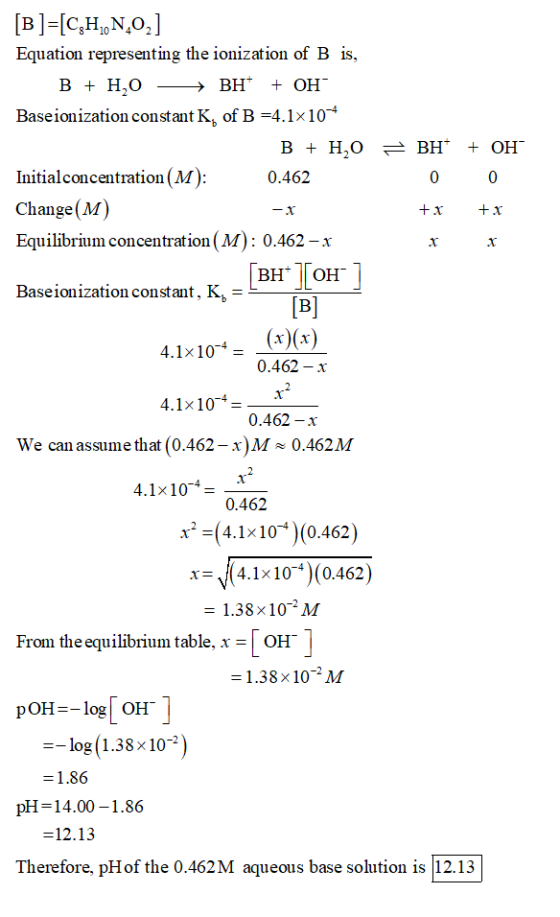 [B]=[C,H,N.02] Equation representing the ionization of B is, B + H2O + BH* + OH Baseionization constant K, of B =4.1x104 B +