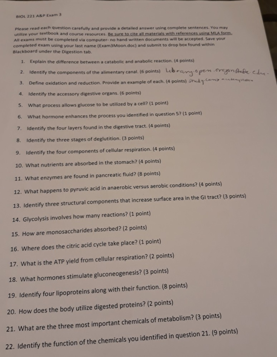 BIOL 221 A&P Exam 3 Please read each question carefully and provide a detailed answer using complete sentences. You may r tex