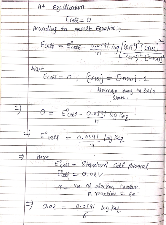 LAŁ Equilibrium - Erell = 0 According to Neonsk_Equationt Ecell = Ecell- 0.0597. Coq Fentai ( cres n t (ext32 Enooth Now- Ec