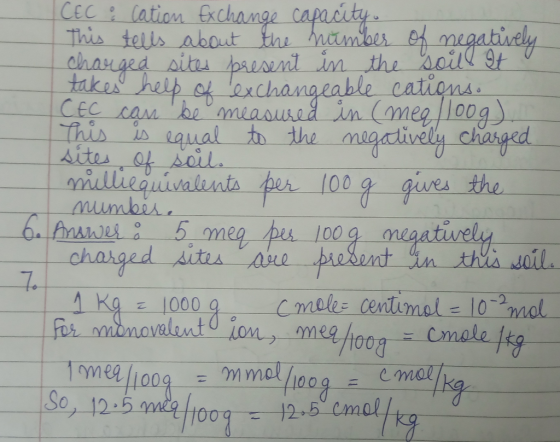 CEC (ation Exchamnge capacty This tells about the nambes megatively Chargea aitu paiNN in the sotl 9t takes heip of lexchange