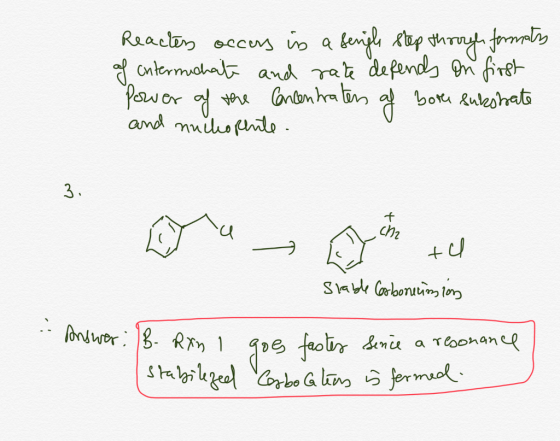 Reacters occurs is a sengl step through formats of intermichate and rate defends on first Power of the concentrates of both s