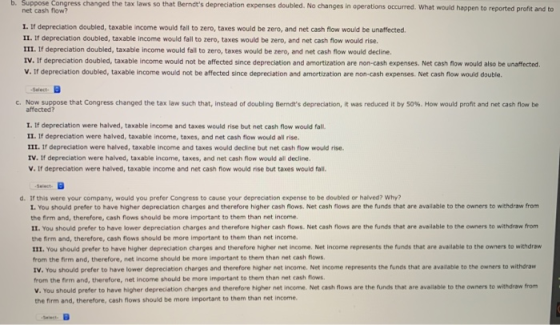 b. Suppose Congress changed the tax laws so that Berndts depreciation expenses doubled. No changes in operations occurred. W