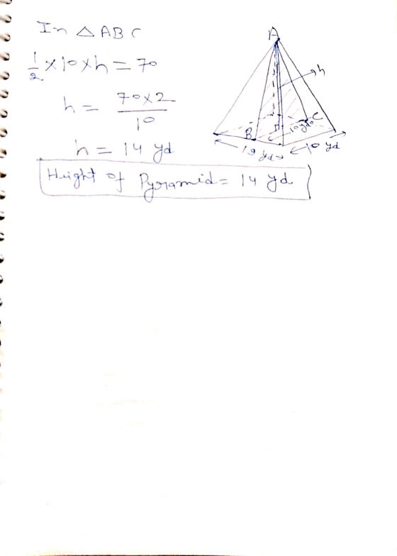 In A ABC xoxh=70 h_742 h=14 yee Height of Pyramid=14 yd ?