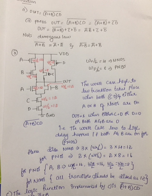 tion a) out= (A+B) co EH NNOS WP/= 8 =) PHOS B for pros = BX (WP/L) = 288=16 The logic function implemented by cis A+B) CD @