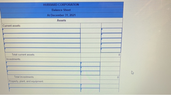 HUBBARD CORPORATION Balance Sheet At December 31, 2021 Assets Current assets Total current assets 0 Investments 7 0 Total Inv