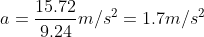 a=\frac{15.72}{9.24}m/s^{2}=1.7m/s^{2}