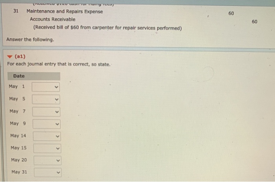 TULIVU 2 LOTO rumy TELJ 60 60 31 Maintenance and Repairs Expense Accounts Receivable (Received bill of $60 from carpenter for