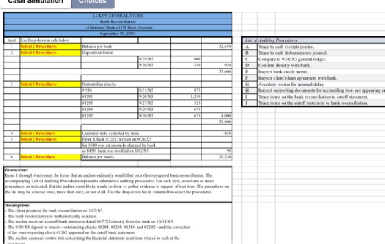 Lasil SuldLIUICHUICES LUKFS GENERAL STORE Bank Reconciliation Ist National Bank of US Bank Asunt September 30, 20X5 T UDJwn
