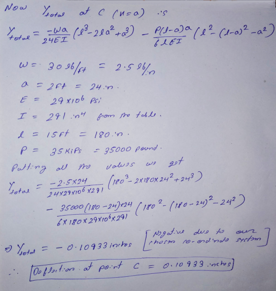 Now total at C (n=a) Forme = wala (13-200² + 3) - Pll-oda (1² (1-0)² -a²) ĞI EI W = 30 16/ft 2.5 16 5 lblin a = 25t 24in. 294