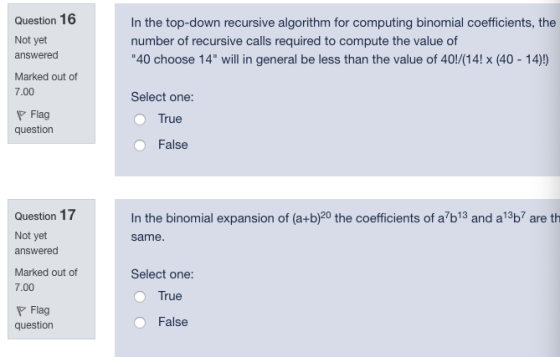 In the top-down recursive algorithm for computing binomial coefficients, the number of recursive calls required to compute th