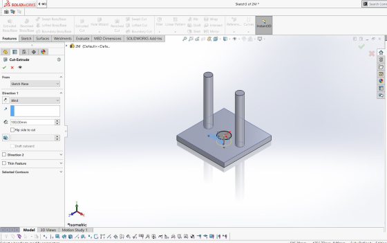3S SOLIDWORKS ** Sketch3 of 2M* > Search Comr Referenc... Curves Instant3D Jº Swept Boss/Base Swept Cut Rib to Wrap Extruded