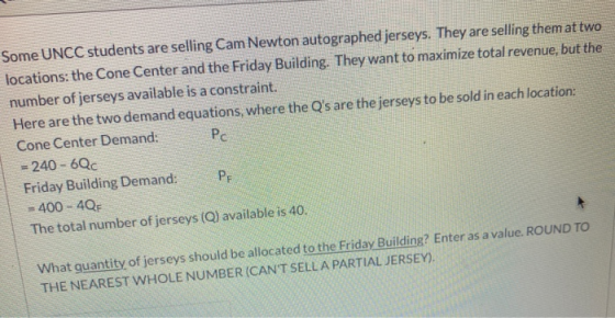 Some UNCC students are selling Cam Newton autographed jerseys. They are selling them at two locations: the Cone Center and th