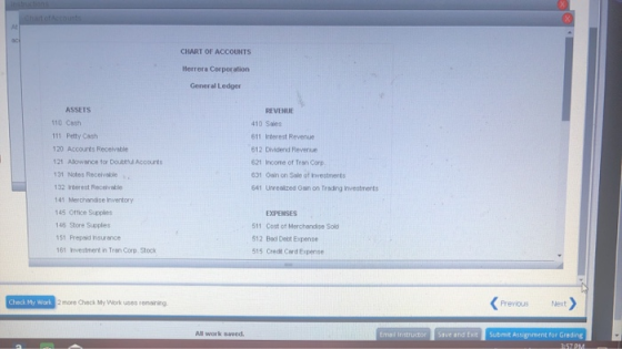 CHART OF ACCOUNTS Herrera Corporation General Ledger REVENUE 410 Sales ASSETS 110 Cash 111 Petty Cash 120 Accounts Receivable
