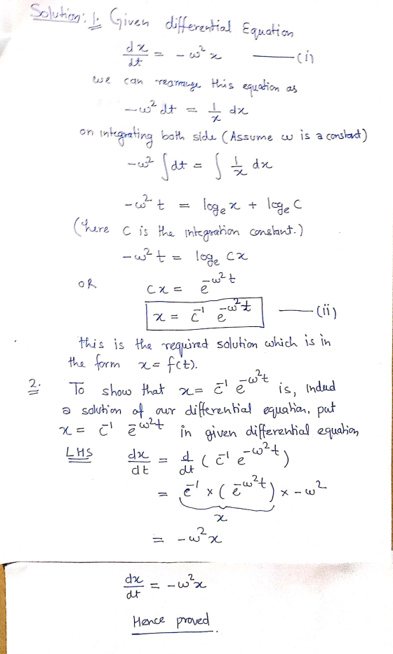 Solution, I Given differential Equation dz را اترا ۔ can regras this equation as لے گیا ۔ I da - integrating both side (Assur