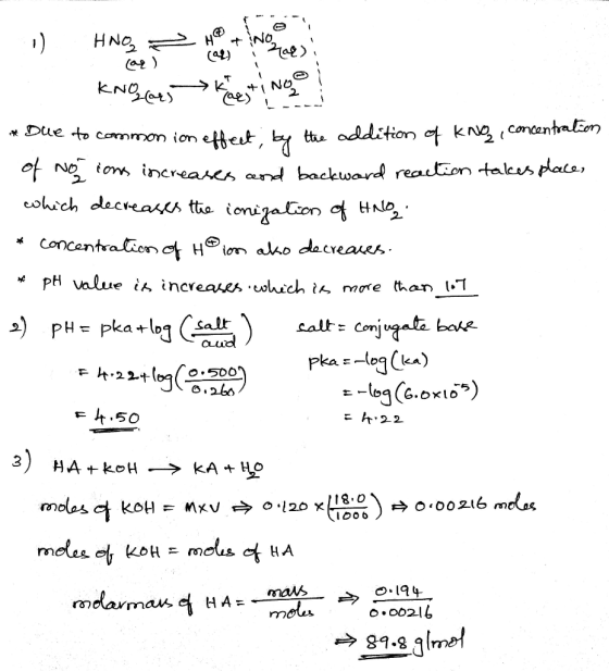 NO (al) HN Cap) kNO condentralor Due to cmmon ion elfest, y tte oddition oft kn et No om increasch and backward reaton talees