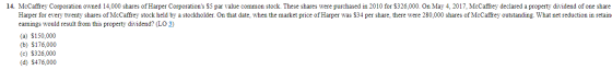 14. McCaffrey Corporation owned 14,000 shares of Harper Corporations $5 par value common stock. These shares were purchased