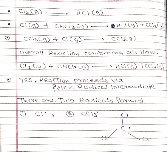 Cl2(g) 2clcg) CICg) + CHCl3cg) HCICG) +261369) CCl₂(g) + Cico) Cclul g) overall Reaction combining call three Clacgd + CHCl3(