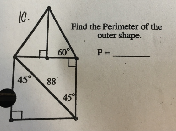 Find the Perimeter of the outer shape. 60 45°88 450
