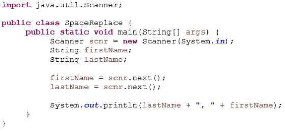 import java.util.Scanner; public class Space Replace { public static void main(String[] args) { Scanner scnr = new Scanner (S