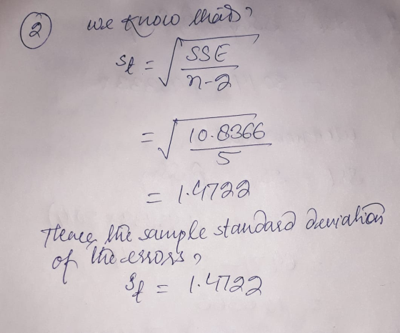 We know theid? SA = SSC ท-2 10.826 - 1.27аа Tlence, the sample standard deviahias of the errors ? (. Чаа क s