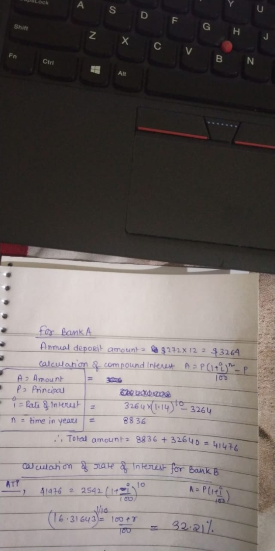 Lock S D F Shift G N х с у Fo Ctrl 100 for Bank A Annual deposit amount 3272X 12 2 $3264 calculation of compound Interest AZP