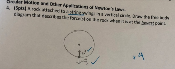 circular Motion and Other Applications of Newtons Laws. 4. (5pts) A rock attached to a string swings in a vertical circle. D