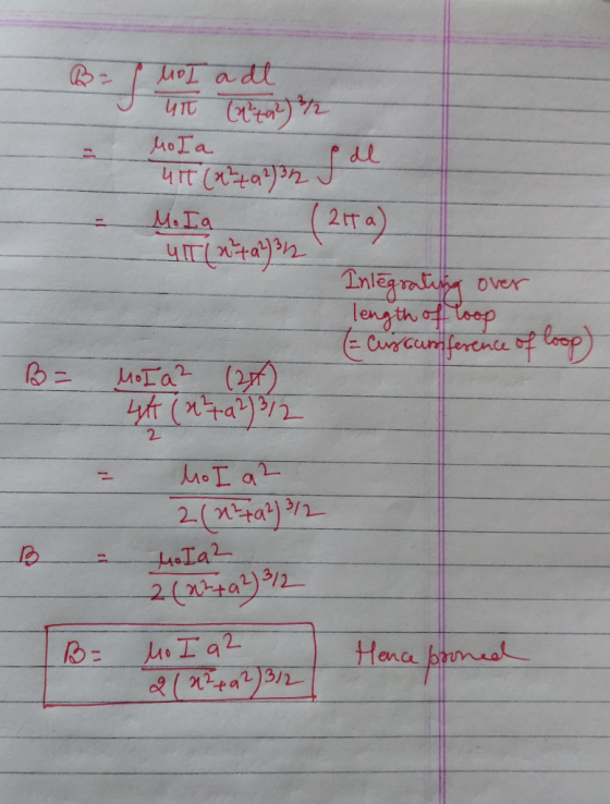 B= 1 Mo I adl UT (artal) 9/2 M. Ia (217a) UIT (x+2232 Integrating over length of loop - Cis conference of loop Mola 12 at (27