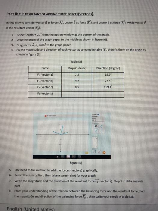 PART II: THE RESULTANT OF ADDING THREE FORCES(VECTORS). In this activity consider vector & as force (F), vector bas force (F)