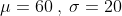 u= 60, 0 = 20