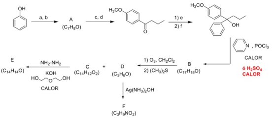 H3CO H3CO cd (C7H2O) < , POCIE CALOR NH-NH2 1) O3, CH2Cl2 2) (CH3)2S (C, H, O) (C14H140) (C4H12O2) (CHO) ó H2SO4 CALOR L KOH