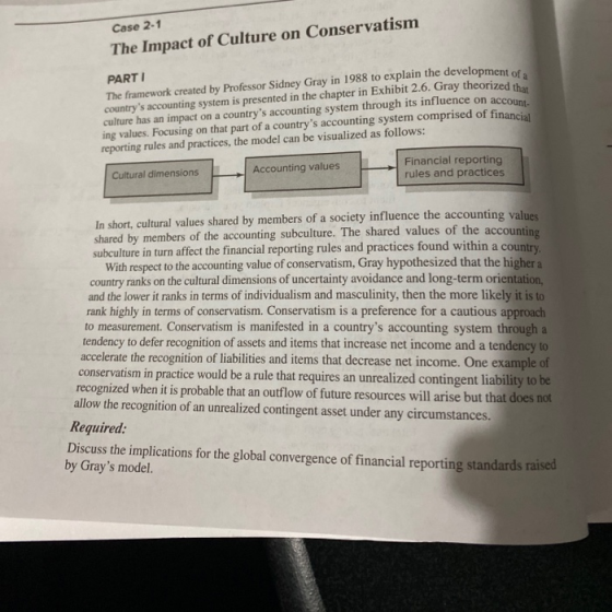 Case 2-1 The Impact of Culture on Conservatism PARTI The framework created by Professor Sidney Gray in 1988 to explain the de