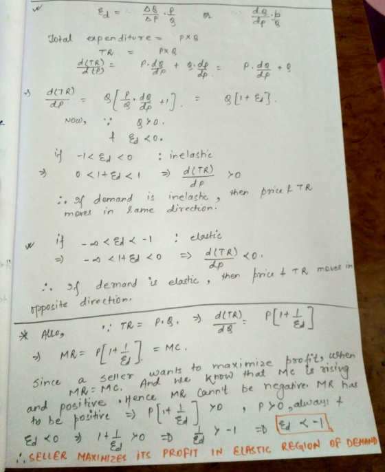 Total expenditure > PX8 TR = PxQ DUR) Lp - Blade +1]. - 8[+8). Now, » yo. f Ed too if k ed <o : inelastic o<lted <1 » d (TR)