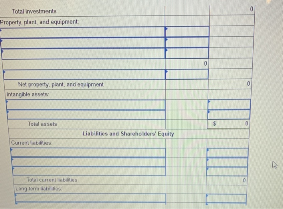 0 Total investments Property, plant, and equipment 0 0 Net property, plant, and equipment Intangible assets: Total assets 0 L