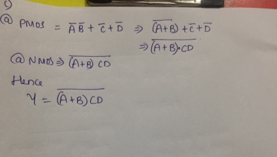 PMOS Āit C to - (A+B) te to > A+B)•CD @NNOS (A+B) CD Hence Y = (A+B) CD