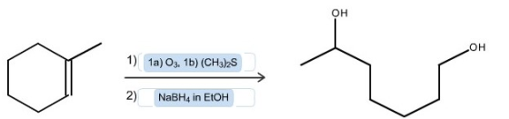 OH 1) 1a) 03. 1b) (CH3)2S 2) NaBH4 in EtOH