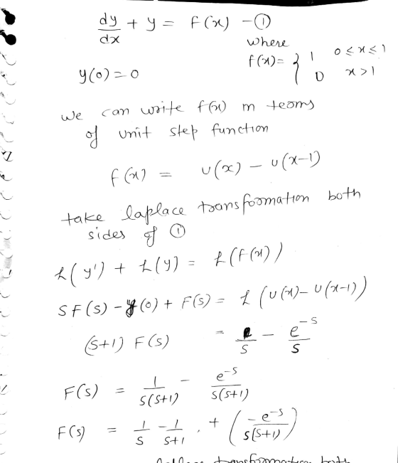 dx dy + y = f(x) - 0 Ox where . 9 (0)=0 we can write f(1) m teams of unit step function f(1) = 2 l ocuri lo asl FGV2 = take l