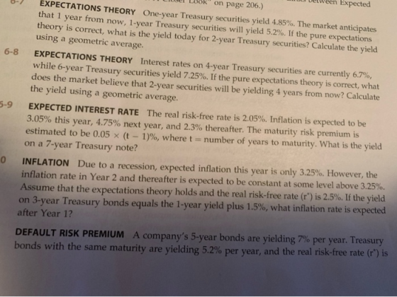 6-8 5-9 Expected on page 206.) EXPECTATIONS THEORY One-year Treasury securities yield 4.85%. The market anticipates that 1 ye