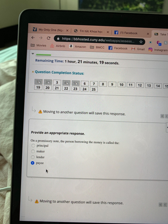 NMy Only One (Ngu Tin tuc Khoa hoc X f(1) Facebook X Bb Take X http:://bbhosted.cuny.edu/webapps/assess.. Airbnb a Amazon fFa