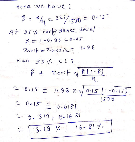 Here we haver Ø - = 225/150o = 0.15 At 95% confidence level de 1-0.9520.05. Zorit = 20.05/25 Haw 95C I. Ø + zerit vol1-) = 0.