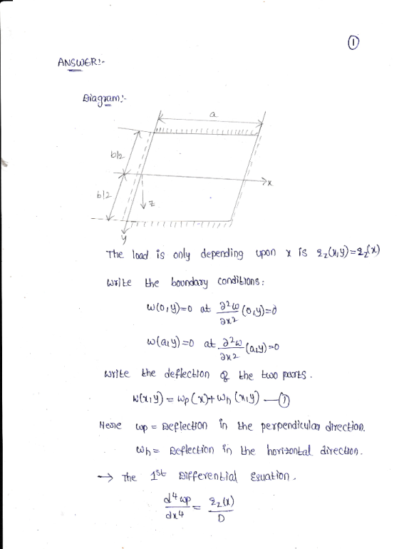 ANSWER! Diagram ble / --VII The load is only depending upon x is 22(4,4)=22() write the boundary conditions: W(0,4)=0 at 226