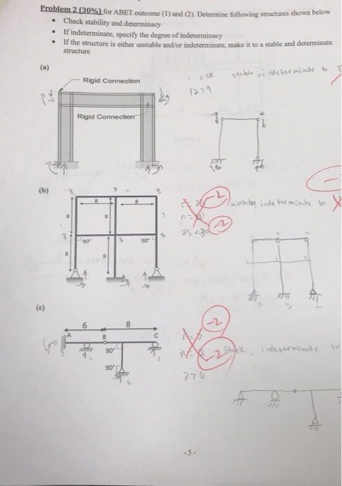 Problem 2 (30%) for ABET outcome (1) and (2). Determine following structures shown below Check stability and determinacy • If