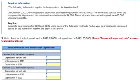 Required information [The following information applies to the questions displayed below.] On October 1, 2021, the Allegheny