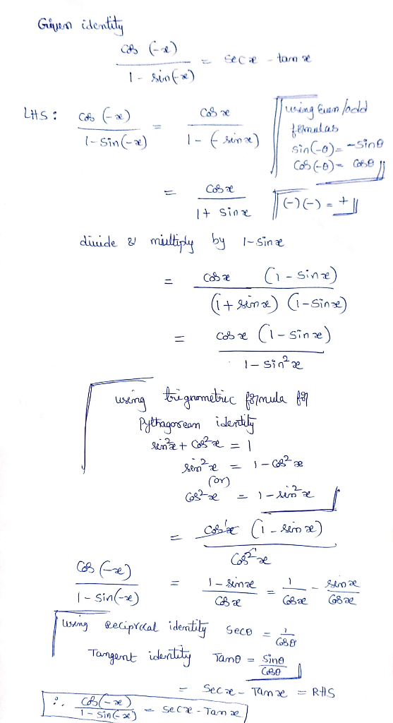 Giyen identity Sector - 1sinf ) Lts: Caso (x) 1-Sin (-x) Casa Turing eunlodd felmulas - Esinx) | sin (0) --Sing CS-0)- Cole C